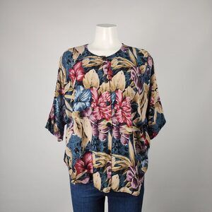 Vintage Young Scene Floral Button Up Blouse Size M